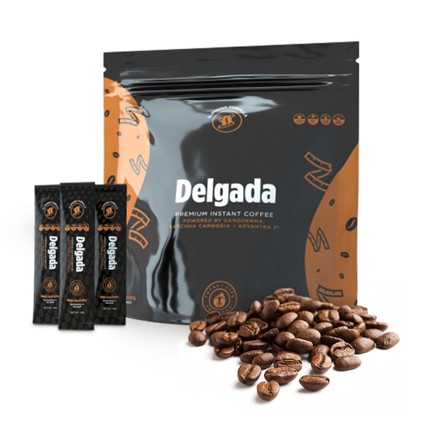 Iaso Cafe Delgada Red Reishi Mushroom Natural Coffee, 28 Sachets - 2.8 g Each - 10 Calories Per Cup