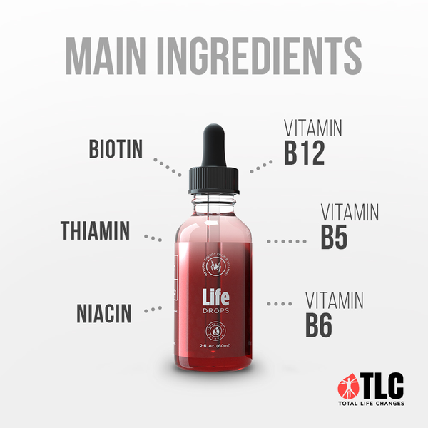 TLC IASO Life Drops Energy Booster: Cellular Metabolism Energy Supplement | Vitamin B12 Vitamin B5 | 2 Fl Oz | 60ml