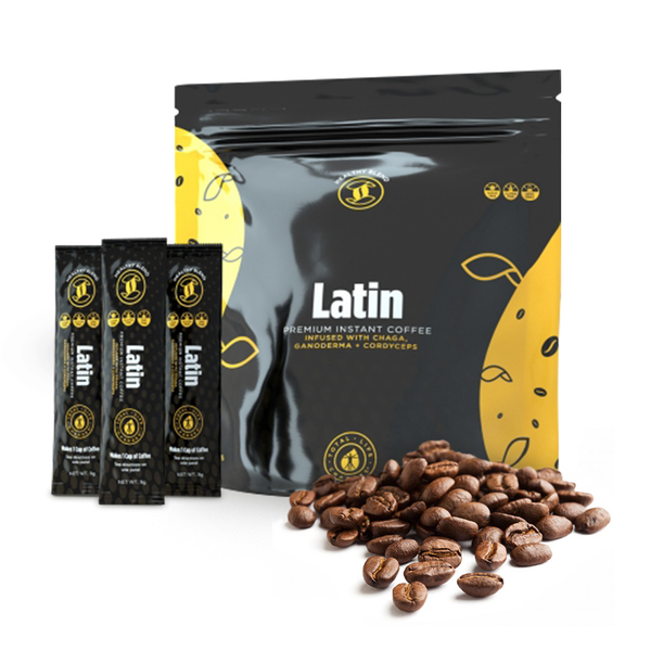 TLC IASO Café Latin Style: Premium Gourmet Coffee Sachets 100%-Organic Chaga Extract. Caramel Flavor (20 sachets, 25mg each)