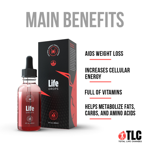 TLC IASO Life Drops Energy Booster: Cellular Metabolism Energy Supplement | Vitamin B12 Vitamin B5 | 2 Fl Oz | 60ml