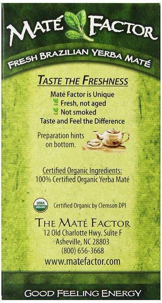 The Mate Factor Yerba Mate Energizing Herb Tea Bag, Organic Fresh Green, 24-Count Box