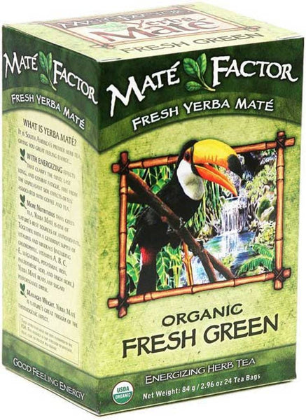 The Mate Factor Yerba Mate Energizing Herb Tea Bag, Organic Fresh Green, 24-Count Box