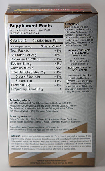 Valentus Slim Roast Weight Loss Coffee (Dark Brazilian Roast) - 24 Packets