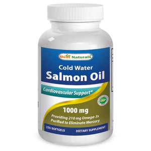 Salmon Oil 1000 mg 250 Softgels by Best Naturals - Manufactured in a USA Based GMP Certified and FDA Inspected Facility and Third Party Tested for Purity. Guaranteed!!